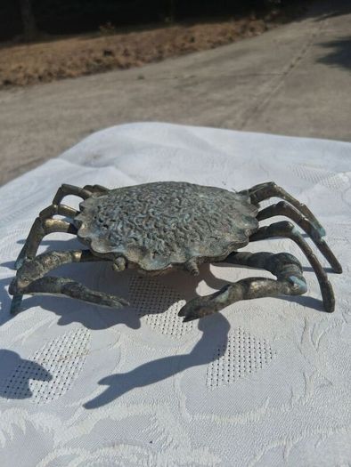 Midcentury Italian Crab and Frog Brass Ashtrays