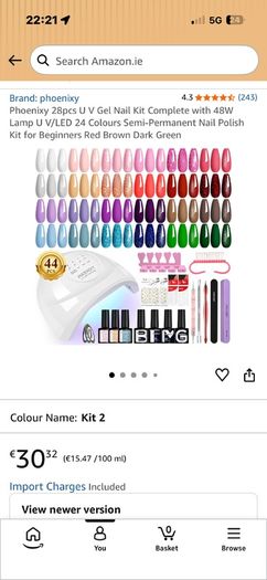 Gel Nail Kit Complete with 48W Lamp U V/LED 24 Colours Semi-Permanent Nail Polish Kit for Beginners