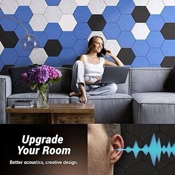 NEW SALE | 12 Pack Hexagon Acoustic Panels Self-adhesive, 30x26x0,9cm High Density Sound Proof Panels