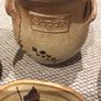 OFFERS WELCOME PLEASE -Ballydougan Stoneware Pottery - 4 Pieces . Biscuit ( Old Irish writing) Sugar and Tea lidded Jars and a shallow bowl shaped dish for biscuits Image 4