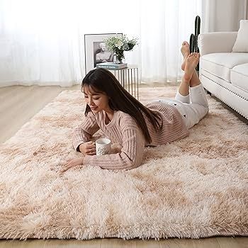 Rugs Living Room 180x270cm Fluffy Area Rugs for Bedroom Shaggy Anti Slip Super Soft Extra Large Rugs Indoor Modern Home Decor Floor Carpet - Light Camel (Tie-dye)