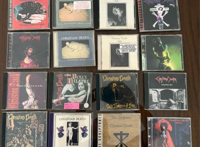 Christian Death. Seventeen CDs by goth band. All excellent condition. Many US pressings. Includes one very rare misprinted CD. Five euro each or sixty euro for the lot including post.