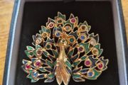 Vintage Colourful Rhinestone Peacock Brooch