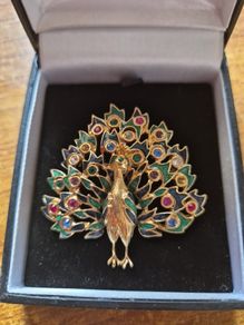 Vintage Colourful Rhinestone Peacock Brooch