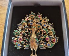 Vintage Colourful Rhinestone Peacock Brooch