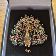 Vintage Colourful Rhinestone Peacock Brooch