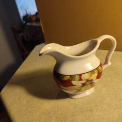 222 Fifth Belize Creamer , Floral on White ' Small Pitcher ,MILK JUG