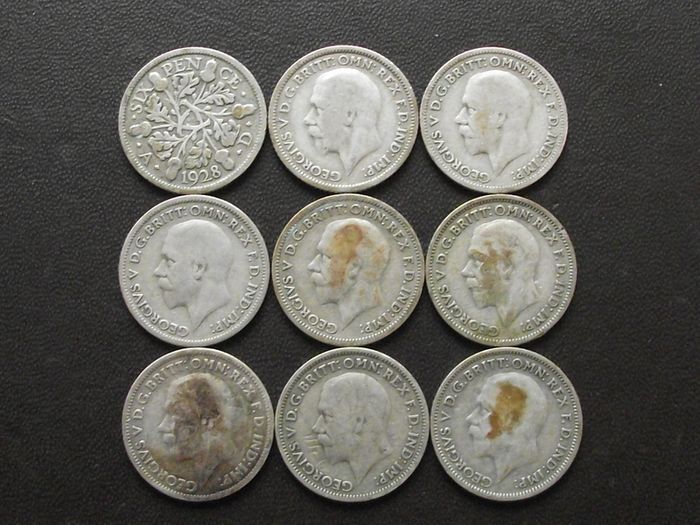 Great Britain. George V. 9 Silver@6 pence Run of the years (1928-1936)#2