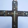Antique Wooden and Bronze Cross with Mother of Pearl Inlay Image 8