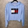 Tommy Hilfiger Blue Cable Knit Jumper Hoodie Size M Image 2