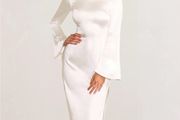 CLUB L Zaina White Long Sleeve Midi Dress With High Neckline Size 14!