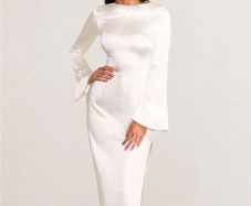 CLUB L Zaina White Long Sleeve Midi Dress With High Neckline Size 14!