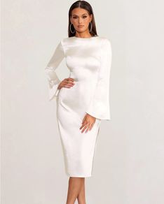 CLUB L Zaina White Long Sleeve Midi Dress With High Neckline Size 14!