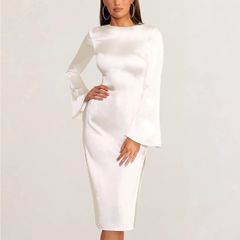 CLUB L Zaina White Long Sleeve Midi Dress With High Neckline Size 14!