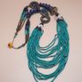 Multi-Strand Vintage Tribal Turqouise Howlite & LapisLazuli With Antique Brass Desgin Necklace Image 2