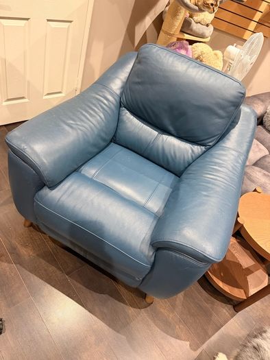Blue Leather Power Recliner