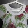 ladies tropical palm tree white top with green + pink floral design  small 8 -10 Image 3