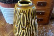 Celtic Kilrush Vintage Vase Wavy Bark Pattern Mustard Irish Pottery
