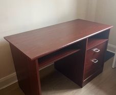 Dark Wood Study Desk with Drawers & Keyboard Tray