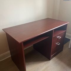 Dark Wood Study Desk with Drawers & Keyboard Tray