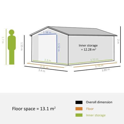 MASSIVE SALE 13x11FT Garden Roofed Metal Storage Shed Tool Box with Foundation Ventilation & Doors, Grey