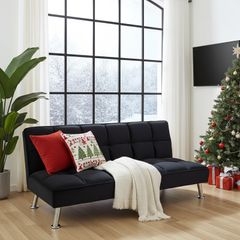 Perfect Christmas Deal! Black Folding 3 Seater Fabric Sofa Bed
