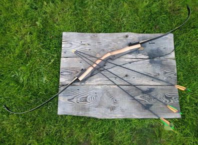 Archery Bow, hobby hunter Recurve 62" (25 to 50 lbs), +3x carbon arrows