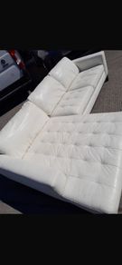 L shaped cream Italian leather couch
