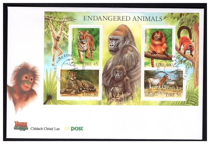 1998 Ireland Endangered Animals Commemorative Stamps Miniature Sheet An Post First Day Cover (FDC)