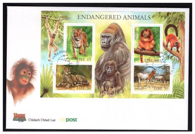 1998 Ireland Endangered Animals Commemorative Stamps Miniature Sheet An Post First Day Cover (FDC)