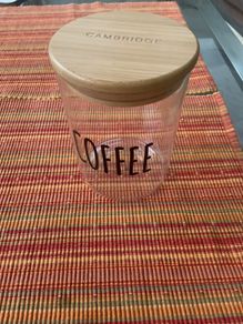 Cambridge glass and wood coffee container