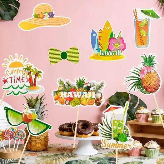 29 Pcs Tropical Hawaiian Photo Booth Props Funny Sunglasses Grass Skirt and Coconut Hat Designs Tropical Themed Party Props for Luau Beach Parties Birthdays and Summer Vacation Photo Backdrop Decor