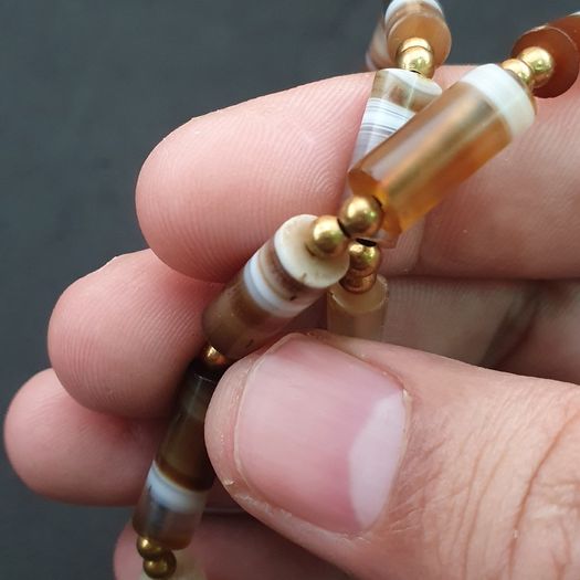 Authentic Antique Yemeni Banded Agate Beads Necklace 22 inches