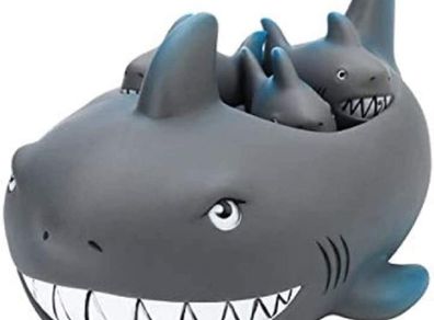4-Piece Rubber Shark Bath Toy Set for Babies, Toddlers, Large