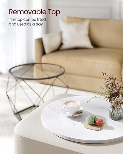 NEW SALE | Round Coffee Tables, Set of 2 Side Tables, Modern Style, Removable Tabletop, Steel Frame, for Living Room, White and Black