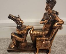 Large Heavy Egyptian King Tut and His Wife W/Copper Wash Statue