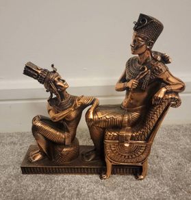 Large Heavy Egyptian King Tut and His Wife W/Copper Wash Statue