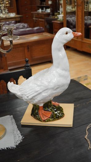 Large Antique French Glazed Terracotta Goose