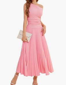 Pink maxi pleated dress XL