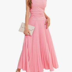 Pink maxi pleated dress XL
