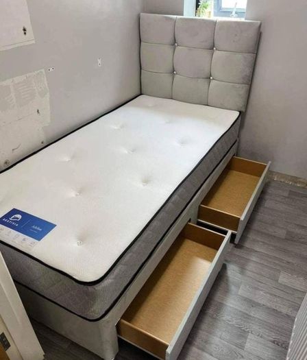 New Stylish single ,Double 4ft, 4ft6, King 5ft And 6ft Superking Sizes Divan Beds Instock. Drawers And Optional Tufted Mattresses Available. Free Delivery