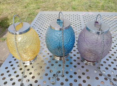 Set of 3 glass, hanging Tea light holders suit Garden