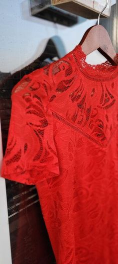 Vila red lace blouse Vistasia