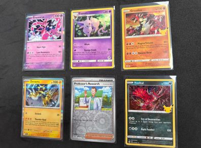 Set of 6 Pokemon Cards Zeraora, Professor's Research, Enamorus, Espeon, Groudon, Yveltal
