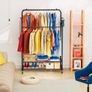 Heavy Duty Clothes Rail with Wheels, Double Rails Metal Clothes Rack with Hooks & Storage Shelf, 80kg Load Freestanding Garment Rail for Bedroom/Laundry/Shop (Black) Image 6