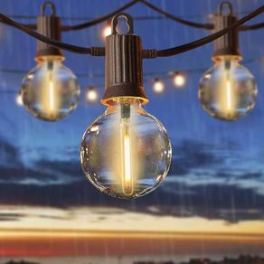 FREE EXPRESS SHIPPING Outdoor String Lights Mains Powered, 50Ft Waterproof IP65 Garden String Lights, 25+2 G40 Globe Bulbs