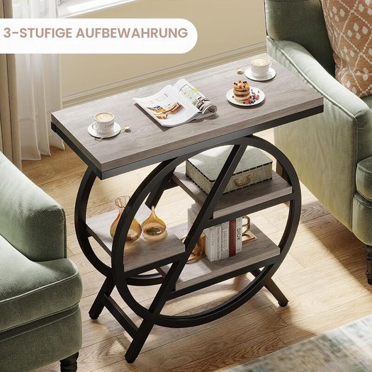 Industrial Side Table 3-Tier Narrow Side Table with Storage Space Metal Frame