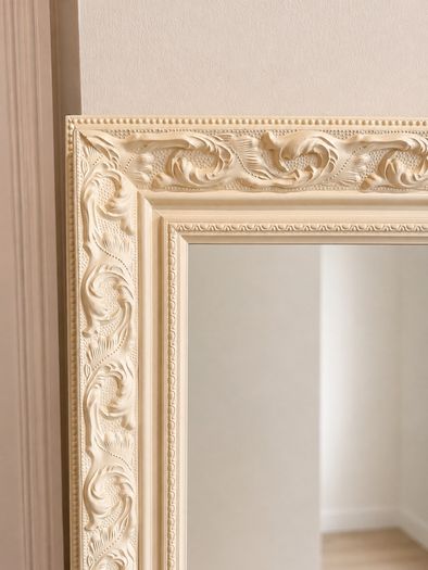 Ornate Cream Full-Length Floor Mirror, Vintage Style