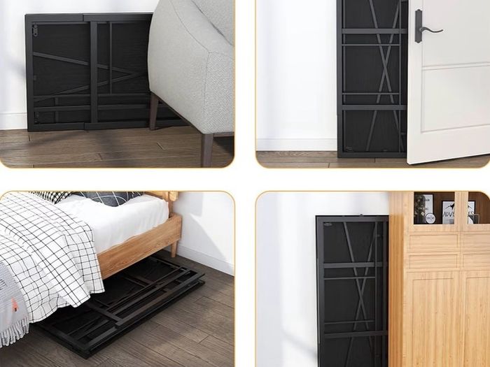Small Folding Computer Desk 90 cm No Assembly Required, Black Writing Gaming Computer Desk for Small Spaces, Narrow Home Office Desk, Portable Camping Table