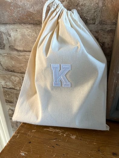 New 16cm x 15cm x 3cm washed wood effect K with lights in monogrammed gift bag